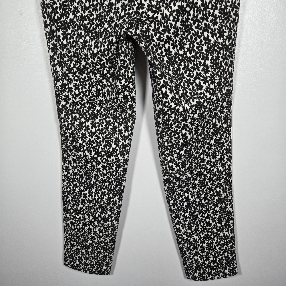 Dalia Black White Floral Printed Textured Elastic Waist Pull On Pants Size 8 - Picture 8 of 11